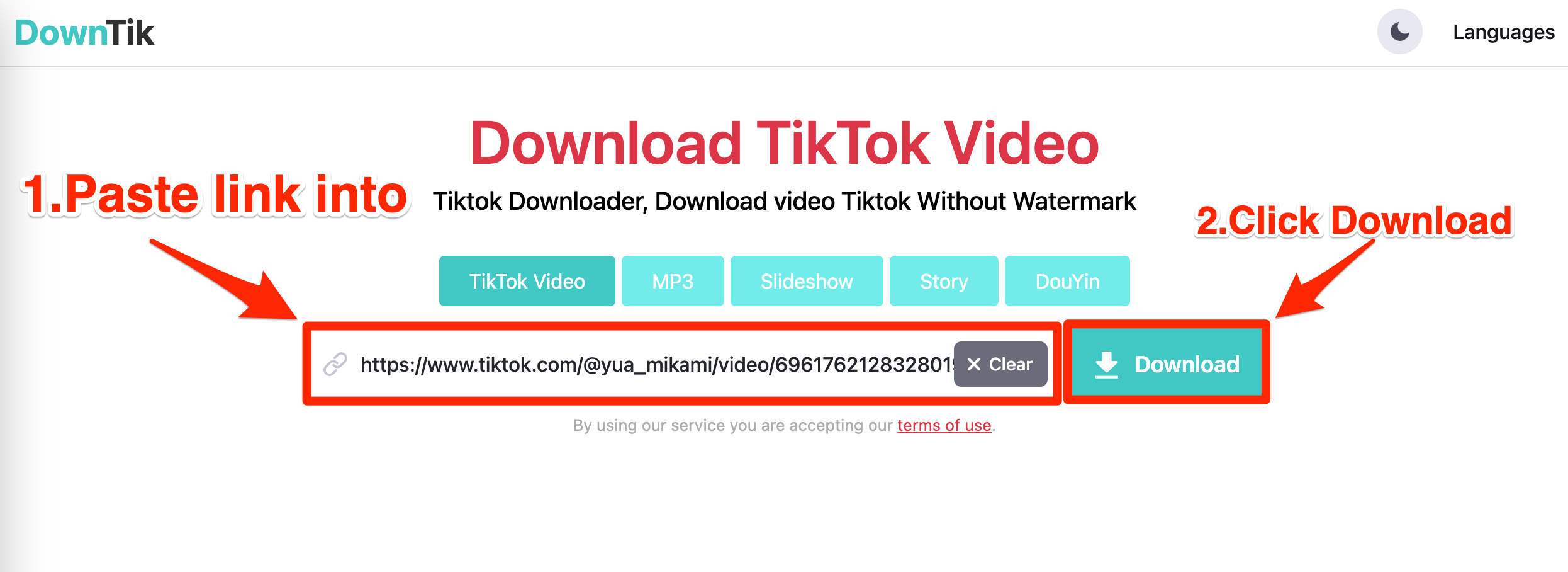 How to download TikTok videos without watermark using DownTik.net